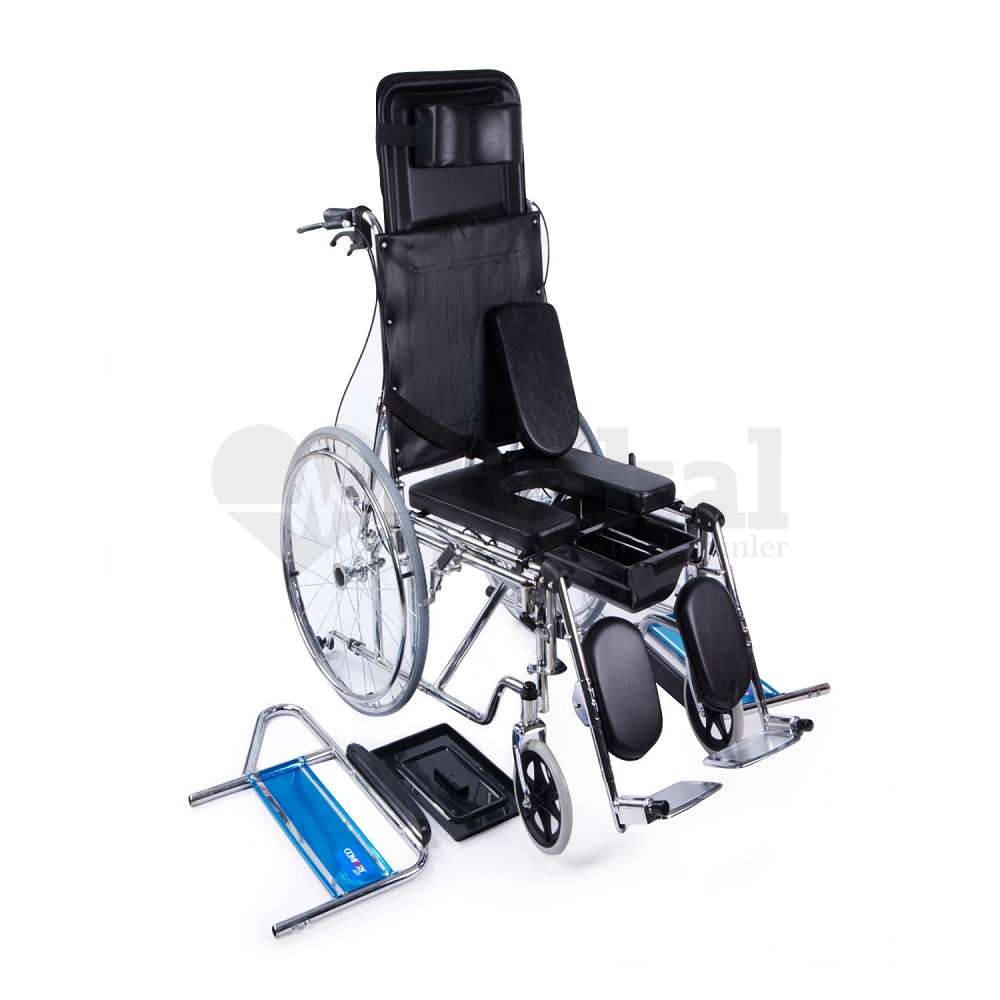 Respovent Klozetli Yüksek Sırt Yatan Çelik Manuel Tekerlekli Sandalye