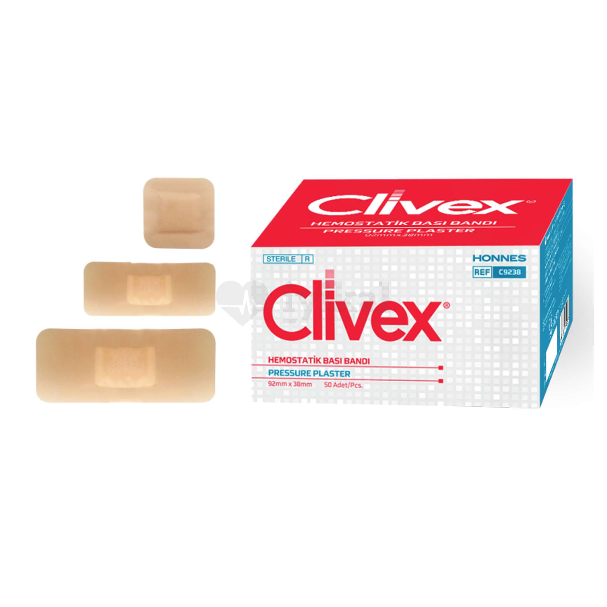 Clivex Hemostatik Bası Bandı 38cm x 38 cm 3 Paket