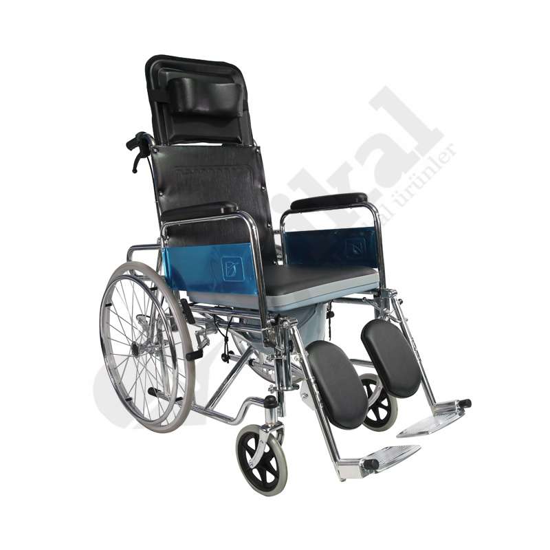 Respovent Klozetli Yüksek Sırt Yatan Çelik Manuel Tekerlekli Sandalye